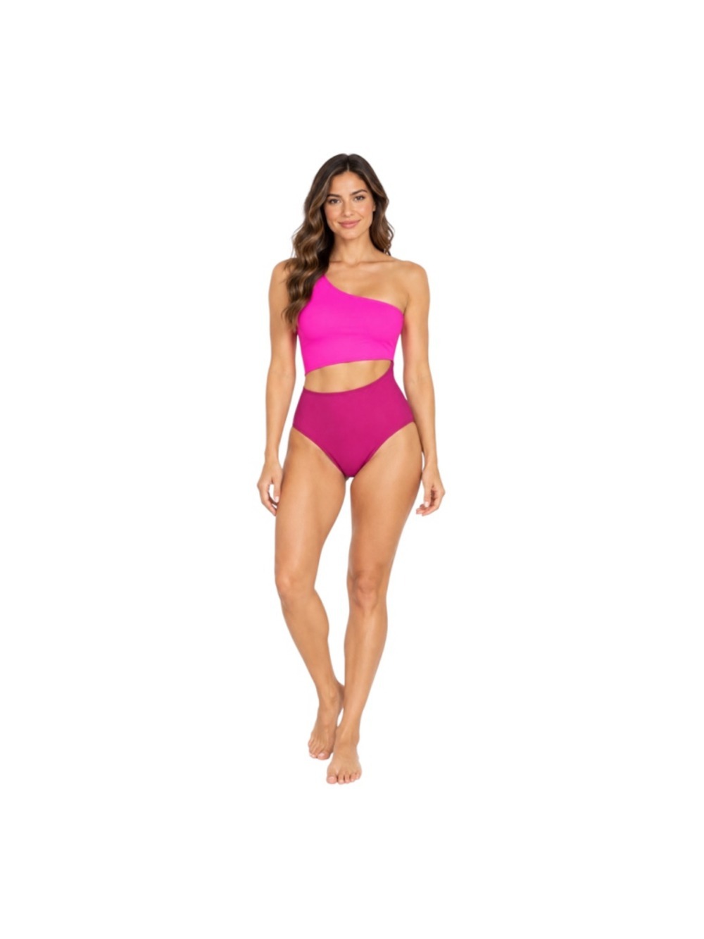 Yonique NWT Two Tone Pink One Shoulder Cutout Swimsuit Small